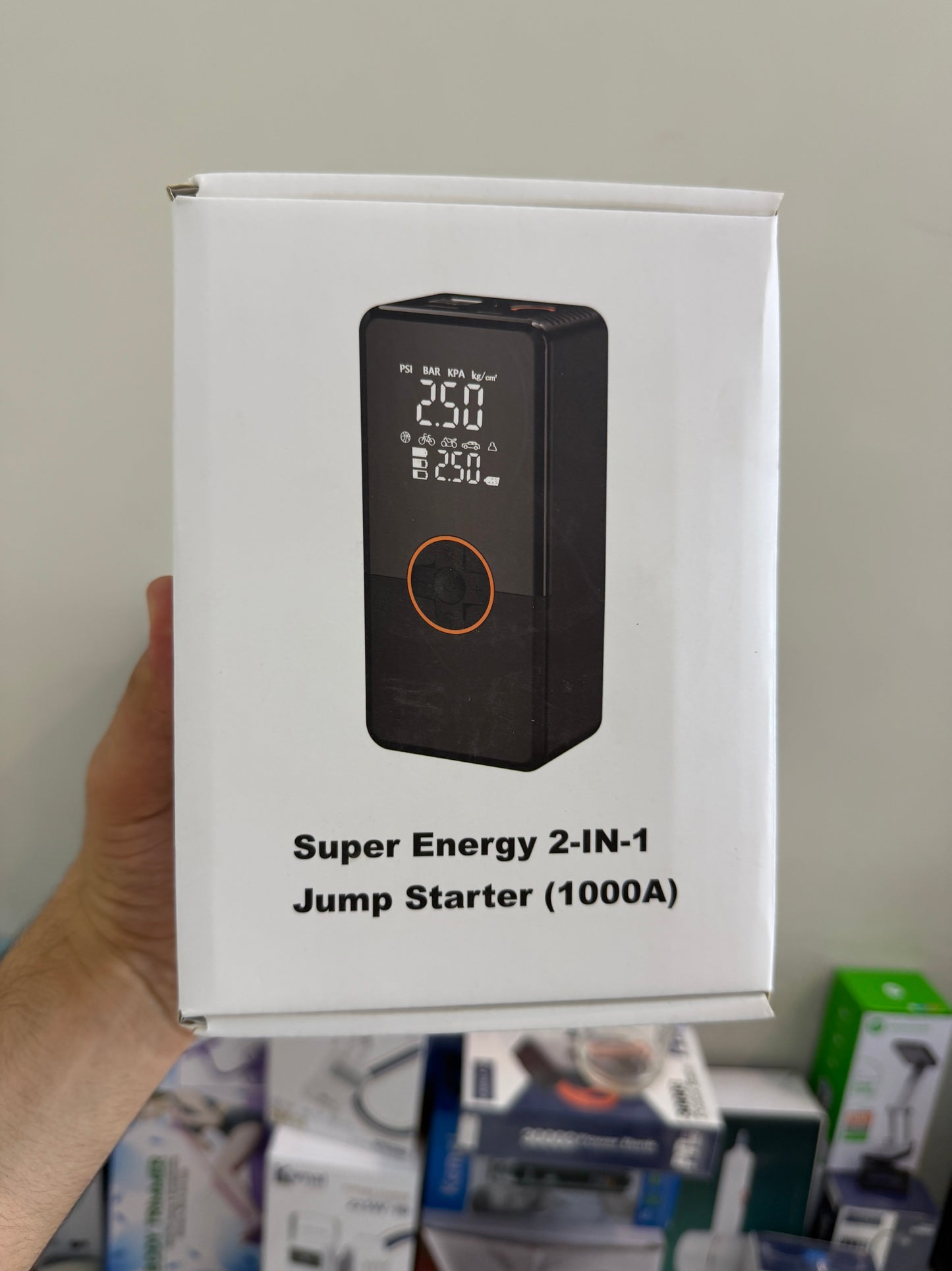 3-in-1 1000A Tyre inflator 36 psi+ Car Jump Starter + power bank – 12V Battery Booster & 60W Power Bank | AwamiImport.com