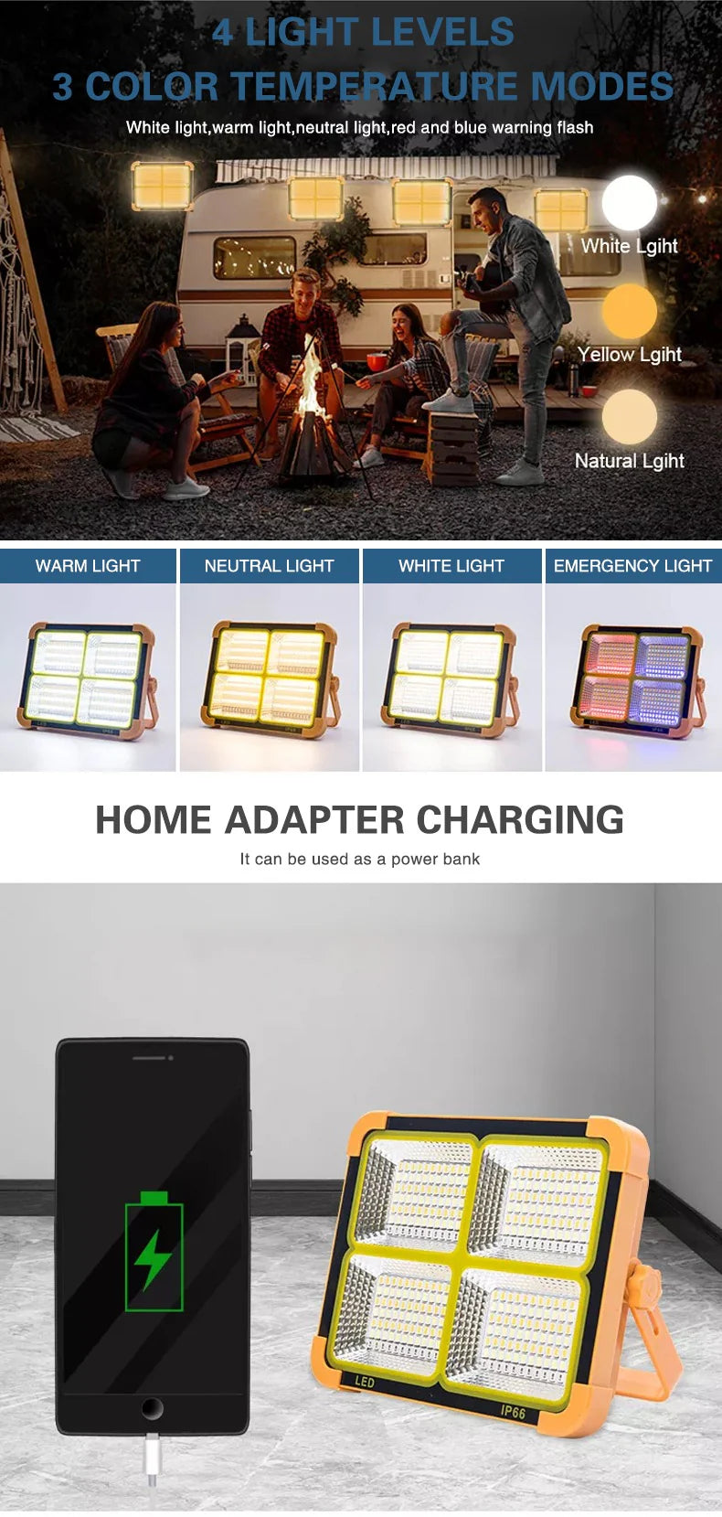100W Dual Rechargeable Multifunction Light D8 – Ultra-Bright LED | AwamiImport.com