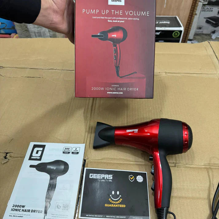 Geepas Travel-Friendly Ionic Hair Dryer 86018 – Compact, Fast & Frizz-Free Styling | AwamiImport.com
