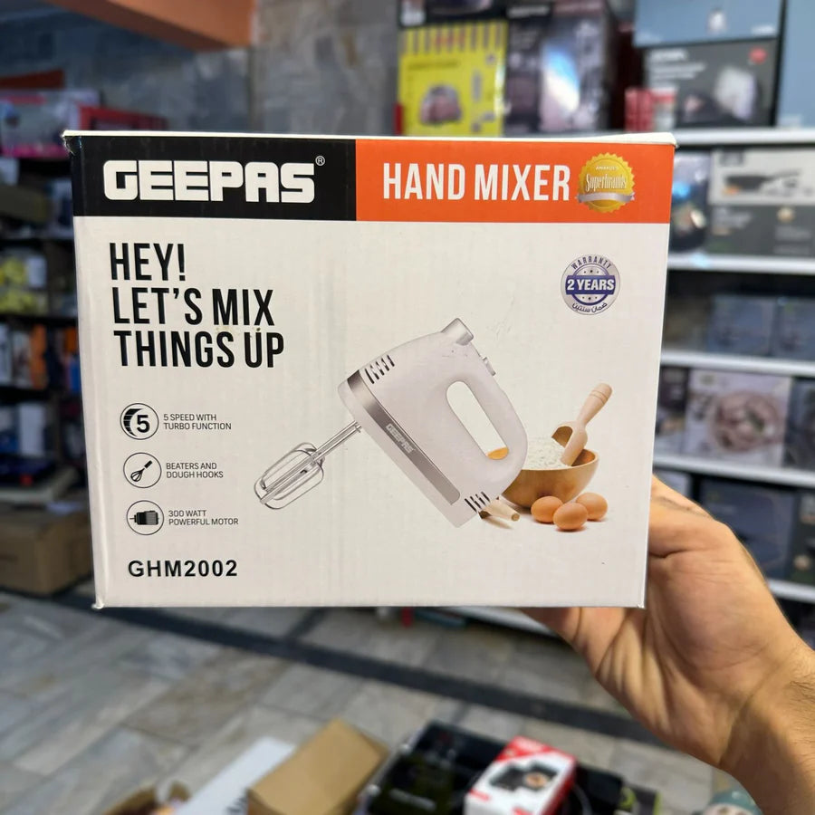 Geepas GHM2002 Hand Mixer – 5-Speed Beater with Turbo Boost | AwamiImport.com