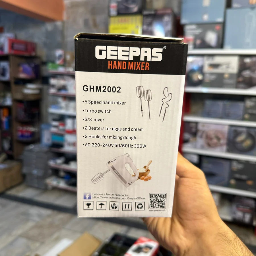 Geepas GHM2002 Hand Mixer – 5-Speed Beater with Turbo Boost | AwamiImport.com