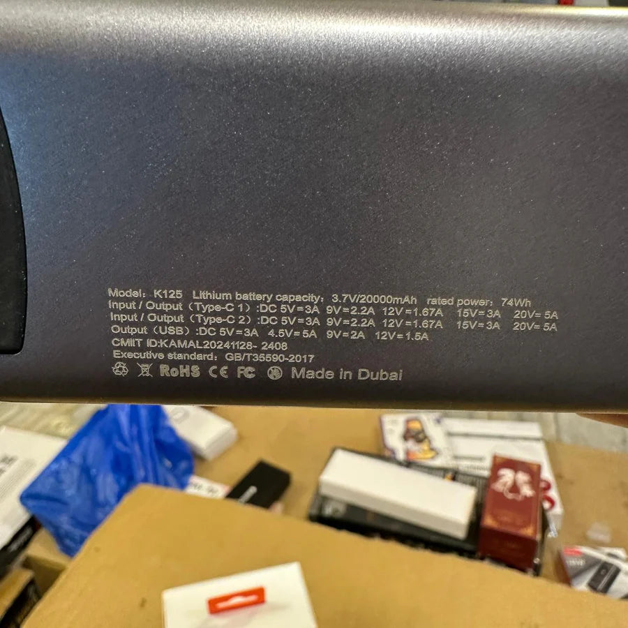 125W Lithium Power Bank 20000mAh K125 – Ultra-Fast Charging | AwamiImport.com