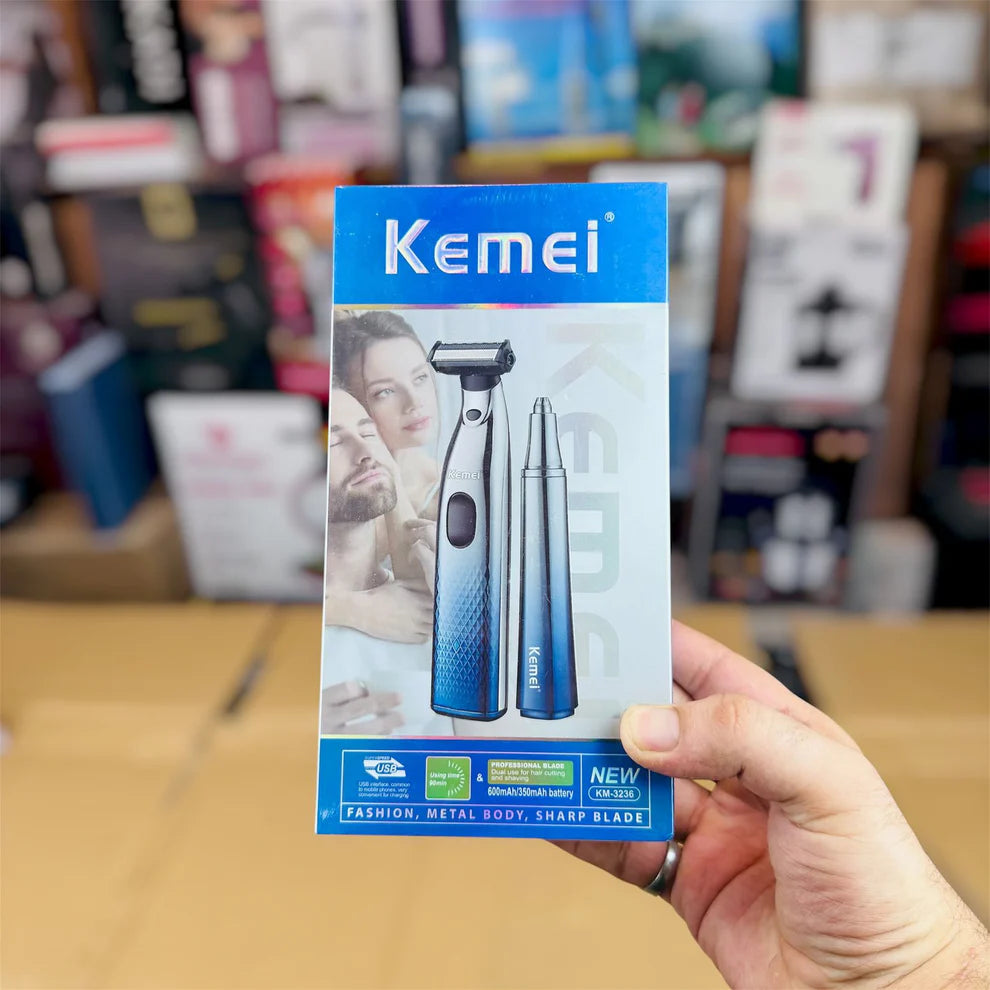 KEMEI KM-3236 2-in-1 Grooming Kit – Metal Body Beard Trimmer & Precision Eyebrow Trimmer for Men