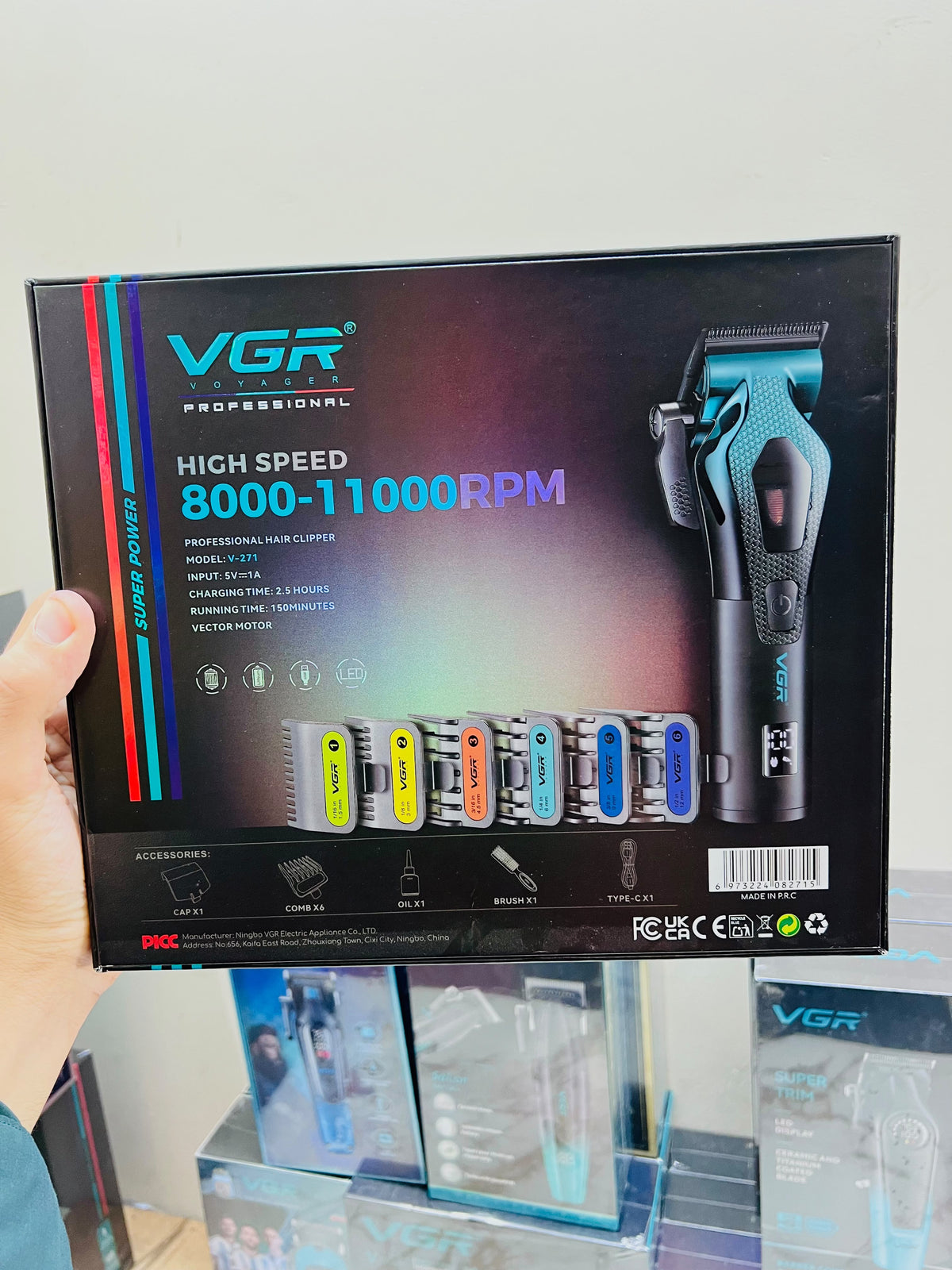 VGR Voyager Professional V-271 Hair Clipper – 11000 RPM Vector Motor with DLC Coated Blade & 2500mAh Battery|🇦🇷ARGENTINA LOT
