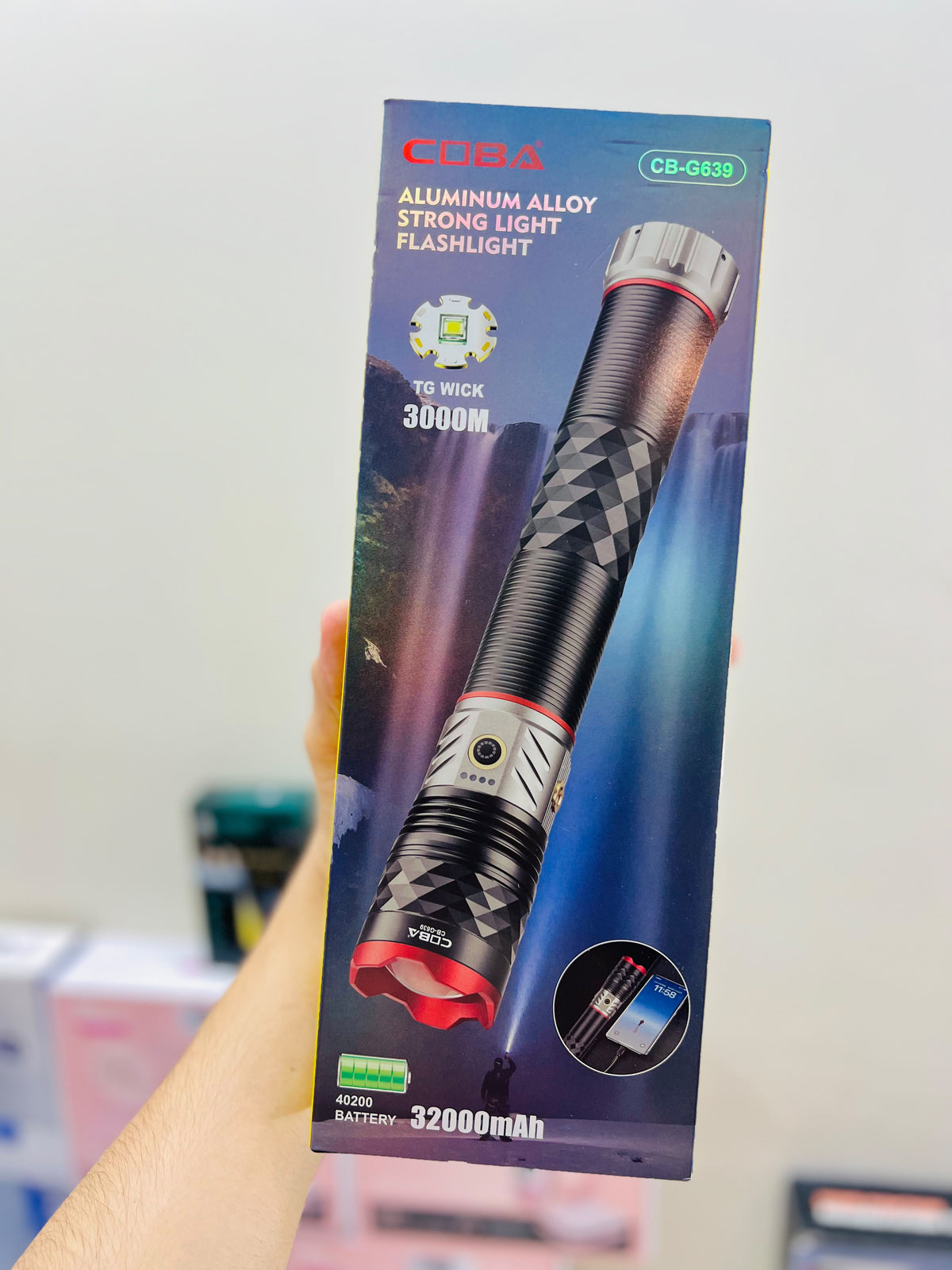 COBA 3000M Powerful LED Flashlight – Aluminum Alloy Torch with 32000mAh Lithium Battery