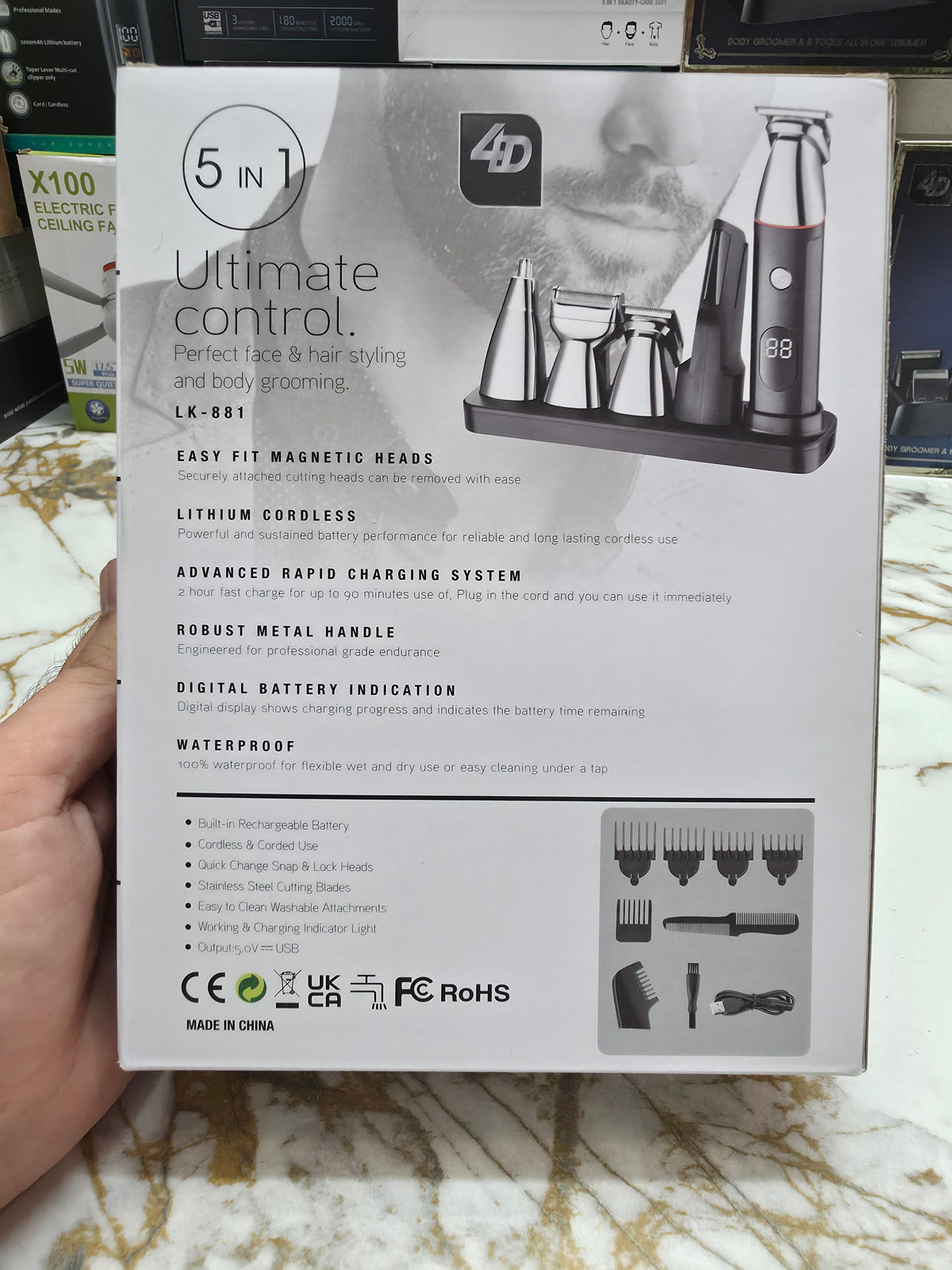 Imported Professional Salon Grooming Kit 5 in 1 LK-881 | Hair, Beard, Face & Body Grooming Machine