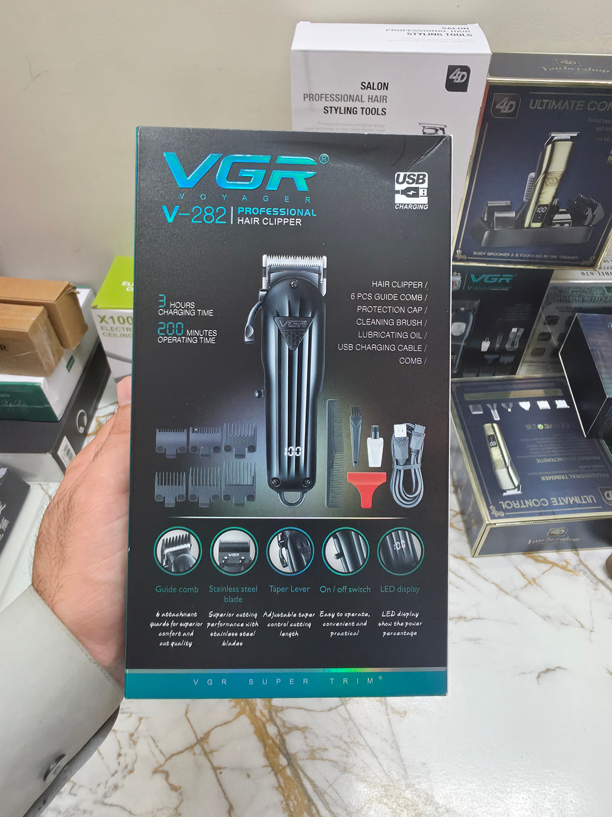 VGR V-282 Professional Hair Clipper | 2000mAh Lithium Battery Cord/Cordless Clipper with LED Display|🇦🇷ARGENTINA LOT