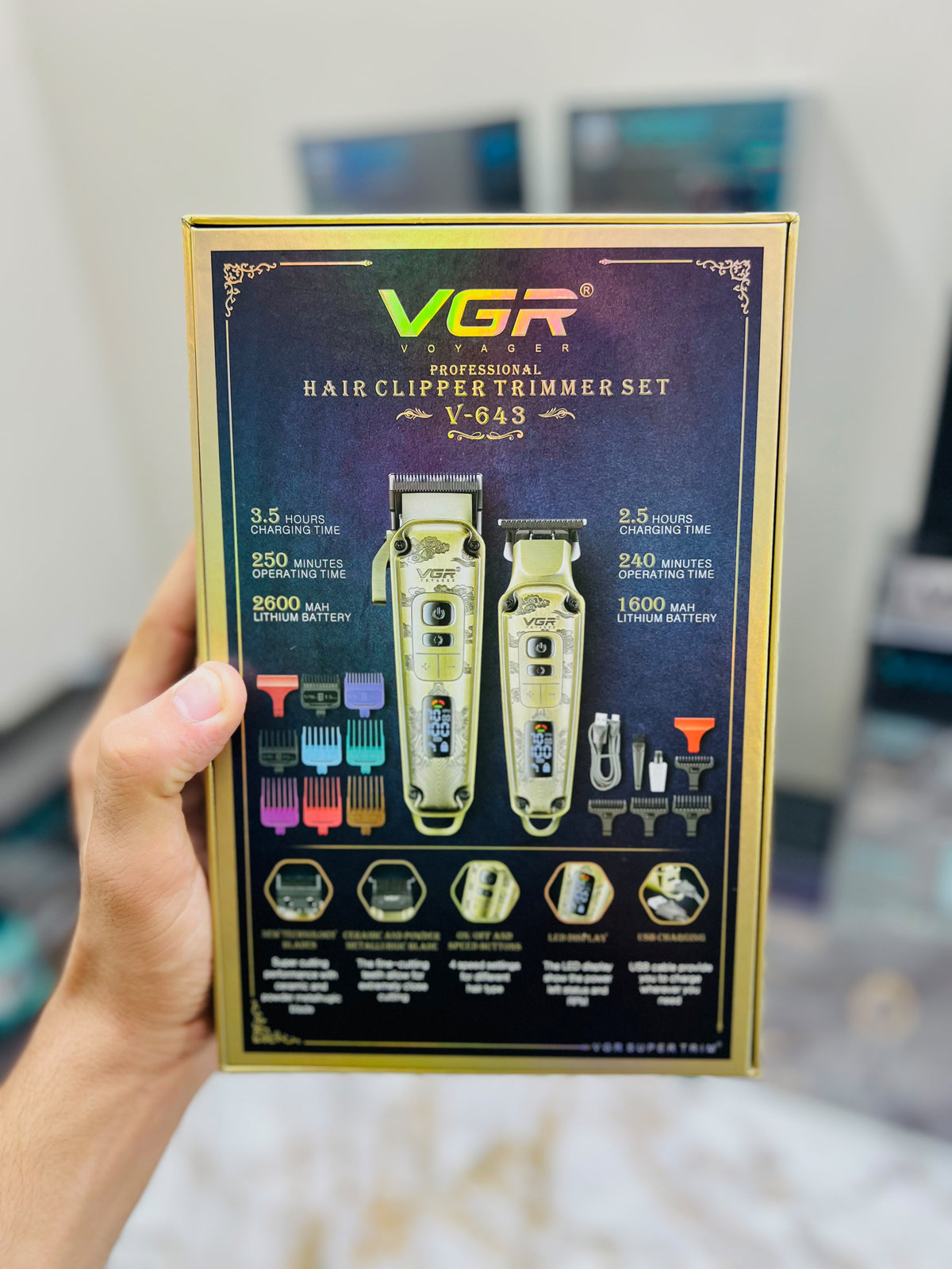 VGR Voyager V-643 Professional Hair Clipper & Trimmer Set – 5500–7000 RPM, & Auto Testing Function|🇦🇷ARGENTINA LOT