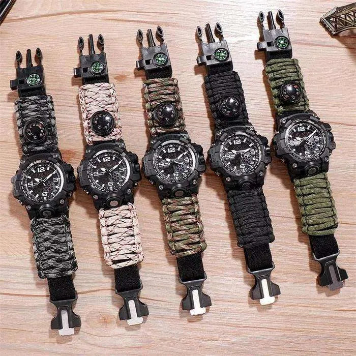 Russian G-3 Yuzex 6-in-1 Outdoor Survival Paracord Watch – Waterproof Military Survival Bracelet with Compass, Fire Starter & Whistle