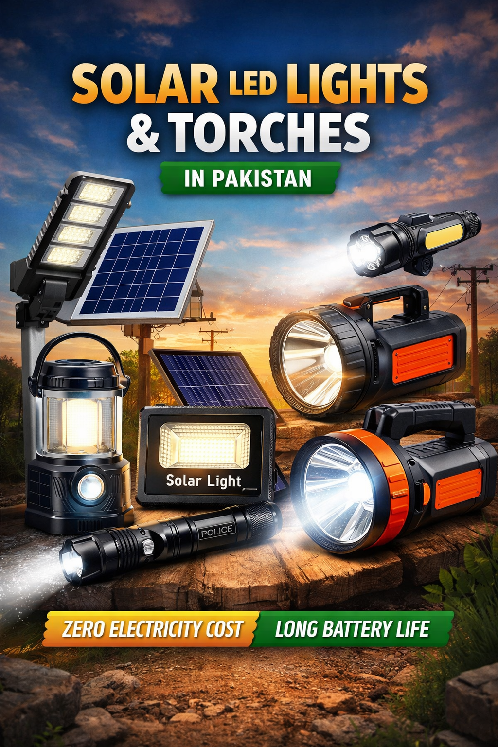 SOLAR LED LIGHTS & RECHARGEABLE TORCHES