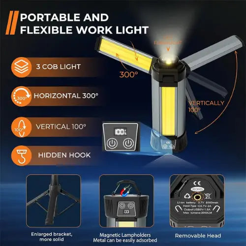 Super Bright Work Light P50 Led+ 3 COB Work Light with Digital Power Display