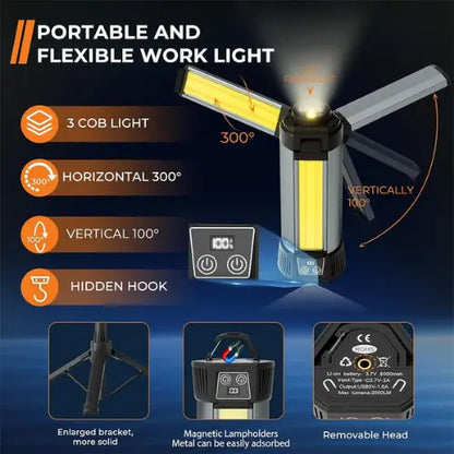 Super Bright Work Light P50 Led+ 3 COB Work Light with Digital Power Display