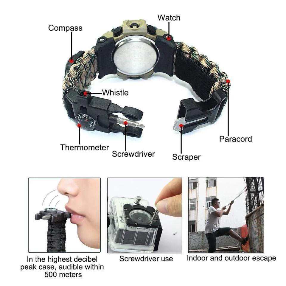 Russian G-3 Yuzex 6-in-1 Outdoor Survival Paracord Watch – Waterproof Military Survival Bracelet with Compass, Fire Starter & Whistle
