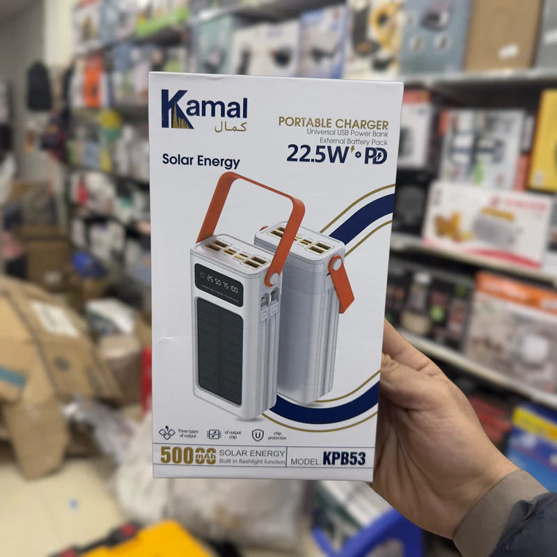 Kamal 50000mAh Solar Power Bank KPB53 – 22.5W Fast Charging Outdoor Backup |