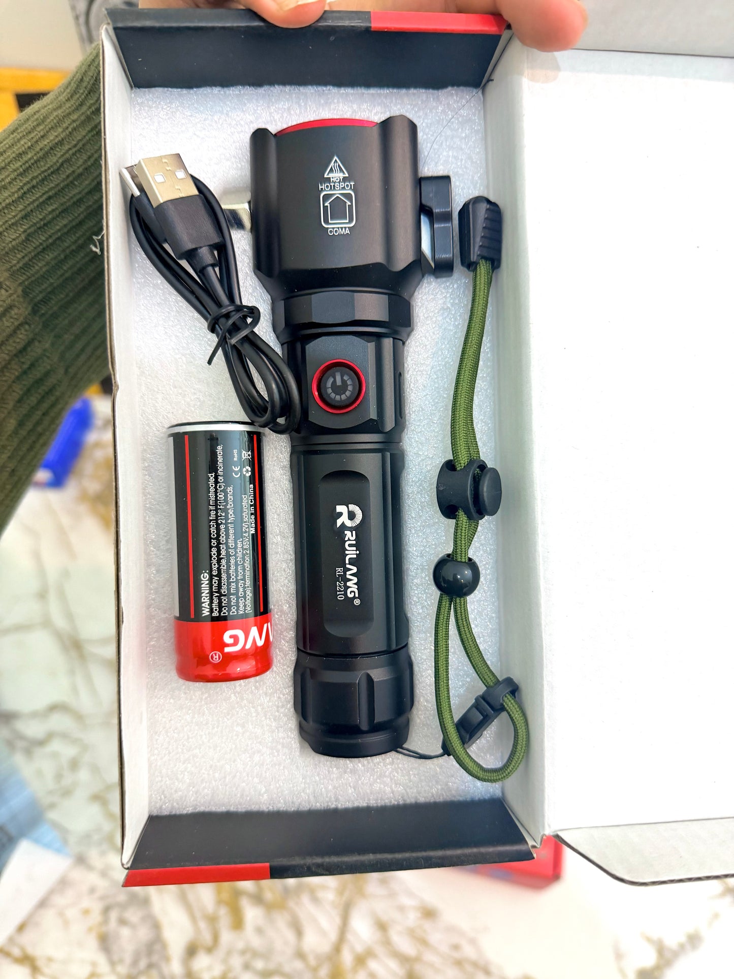 🔦 Ruiling RL-2210 Rechargeable Safety Torch (1KM Range, 8800mAh) – AwamiImport.com