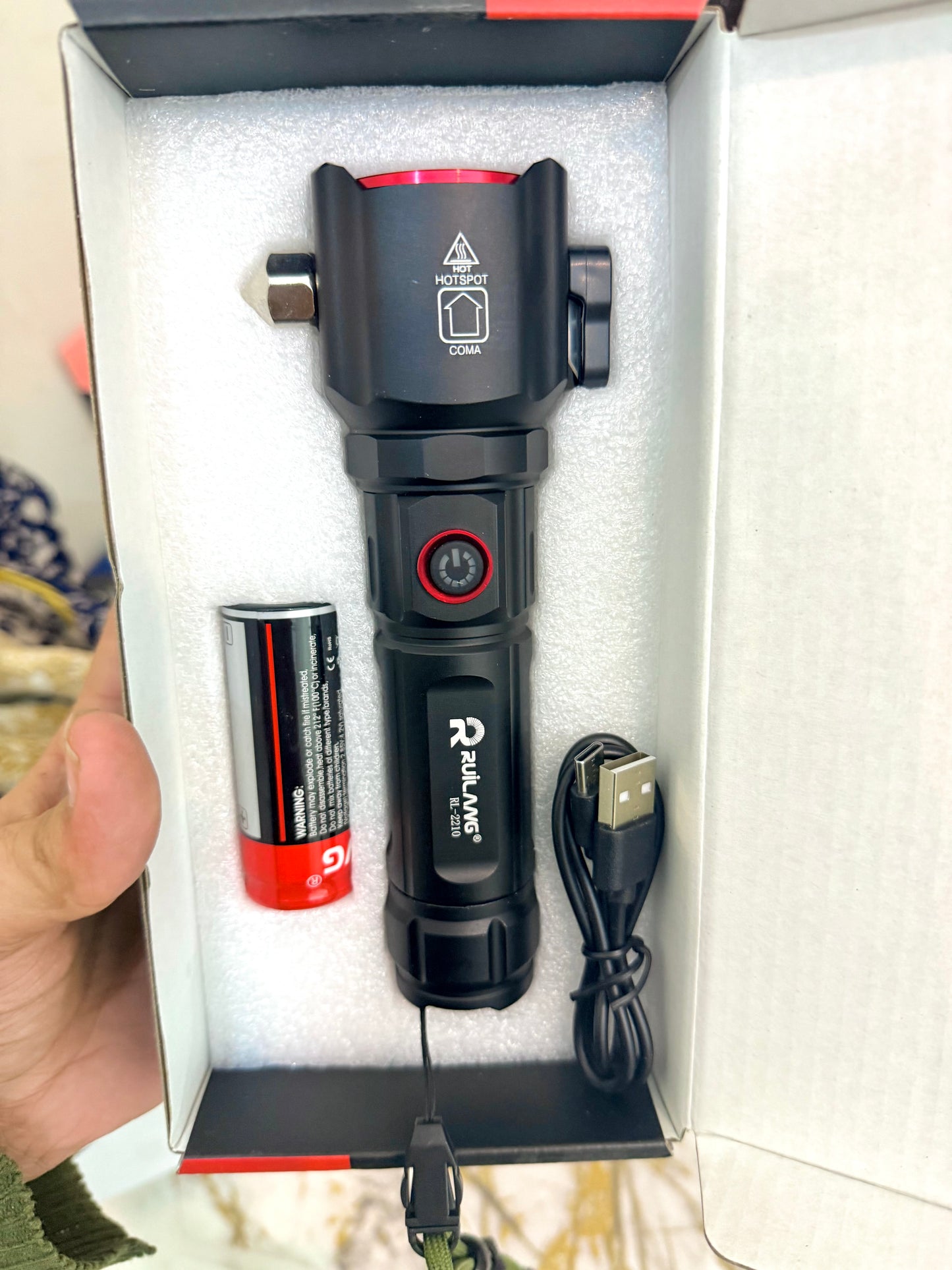 🔦 Ruiling RL-2210 Rechargeable Safety Torch (1KM Range, 8800mAh) – AwamiImport.com