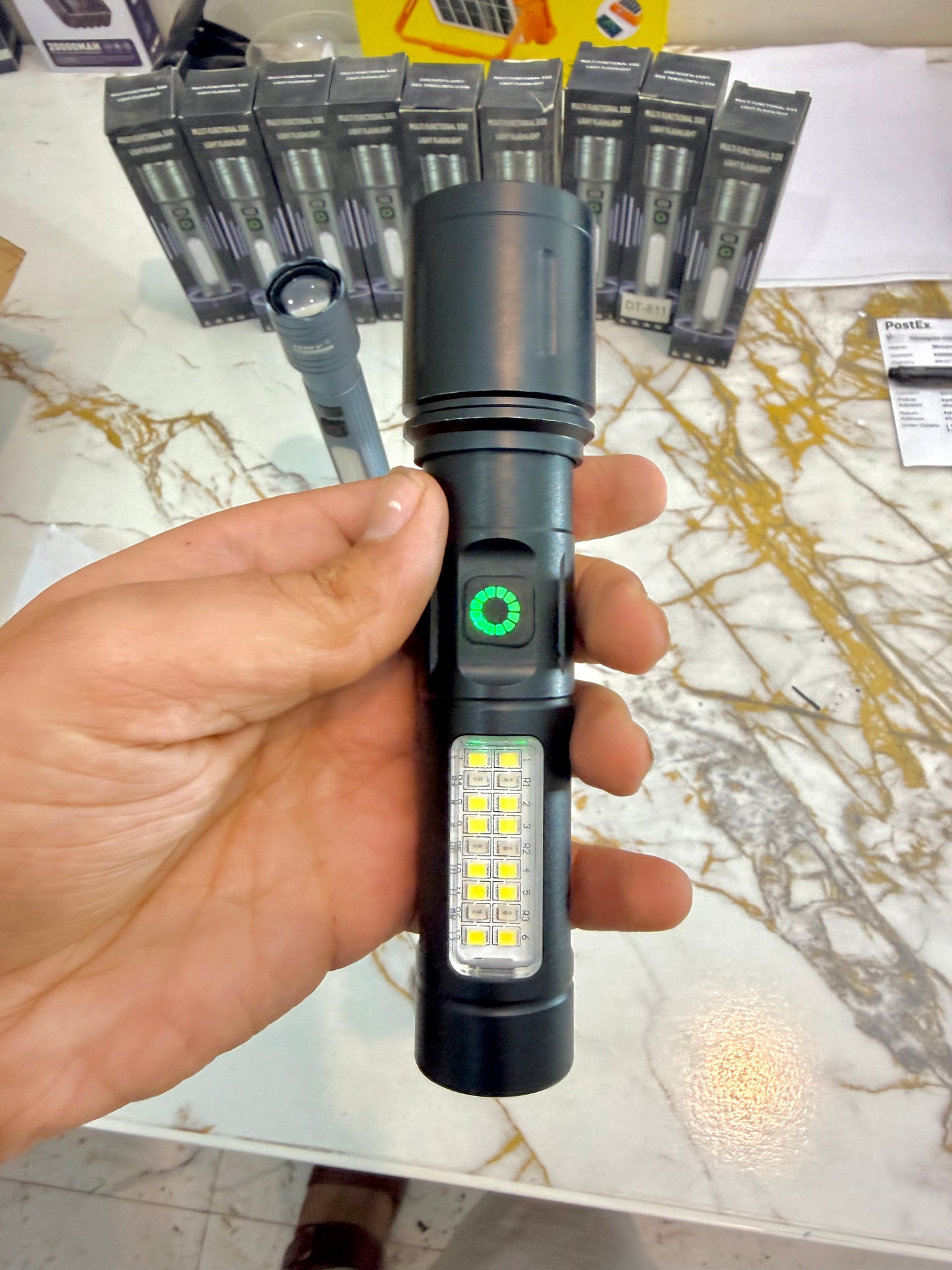 DAT DT-811 Rechargeable Torch – 300–500m Range, Waterproof 🔦⚡