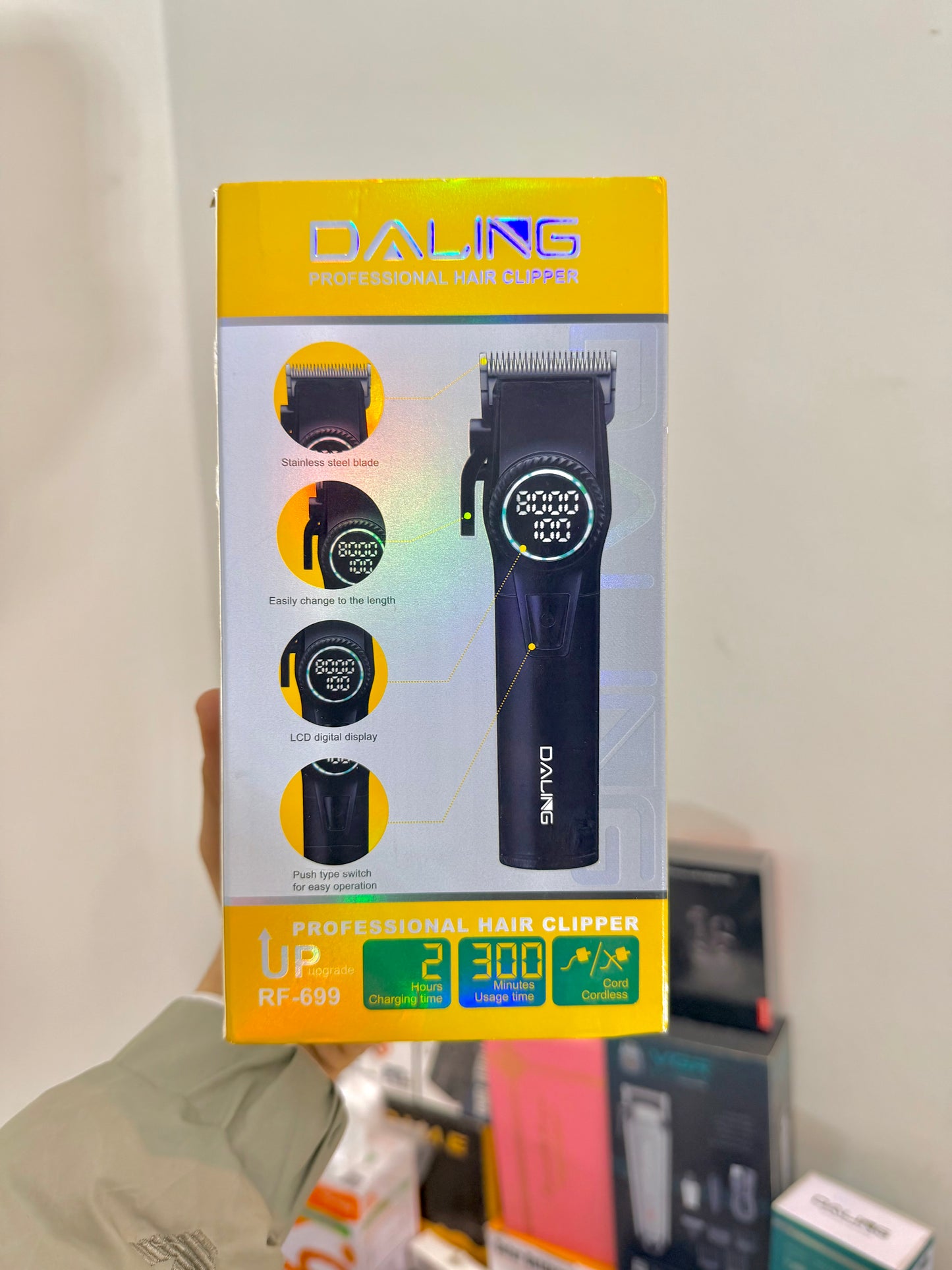 Daling RF-699 Professional Hair Clipper – Digital Display, 7 Guide Combs, 5H Runtime