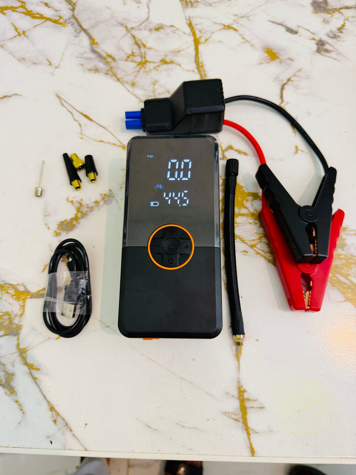 3-in-1 1000A Tyre inflator 36 psi+ Car Jump Starter + power bank  – 12V Battery Booster & 60W Power Bank | AwamiImport.com
