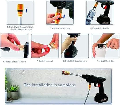 Cordless Car Wash Spray Gun with 2×48V Lithium Batteries – High Pressure Foam Jet Washer with Charger & Soap Bottle | AwamiImport.com