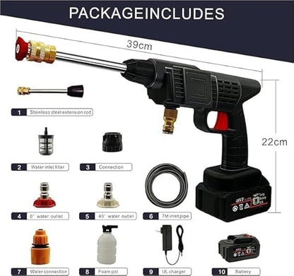 Cordless Car Wash Spray Gun with 2×48V Lithium Batteries – High Pressure Foam Jet Washer with Charger & Soap Bottle | AwamiImport.com