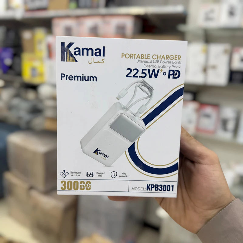 Kamal 30000mAh High Capacity Power Bank KPB3001 – Long Backup Fast Charging |