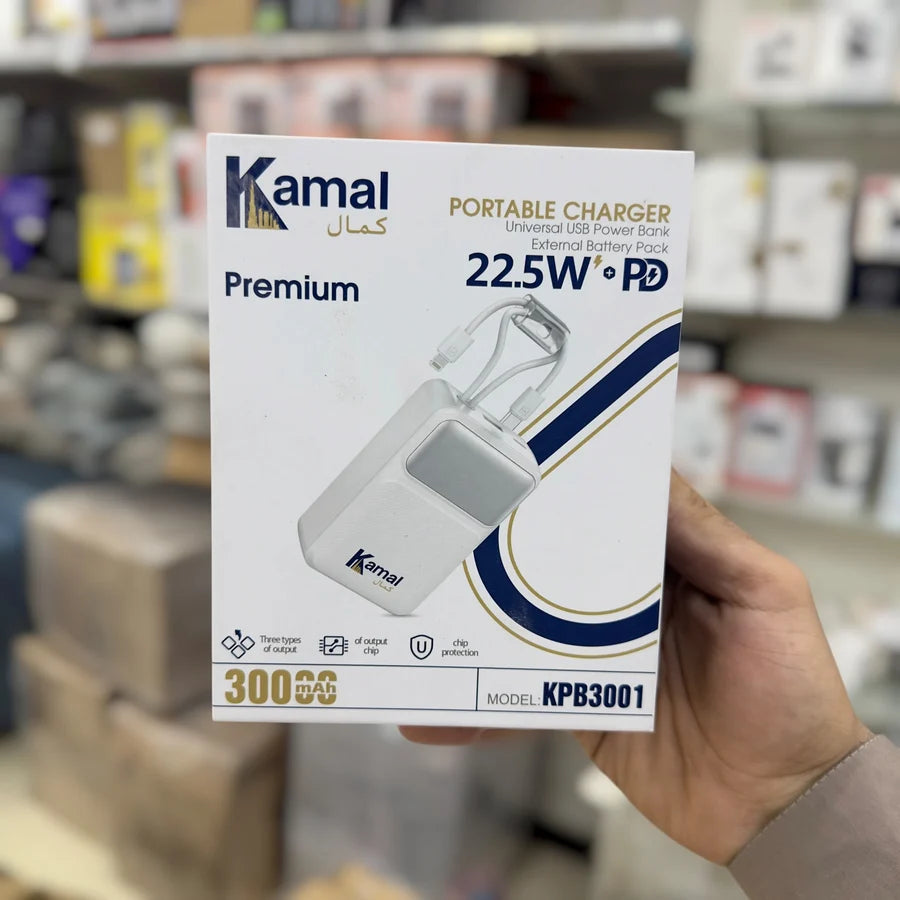 Kamal Premium KPB3001 30000mAh Power Bank – 22.5W PD Fast Charging