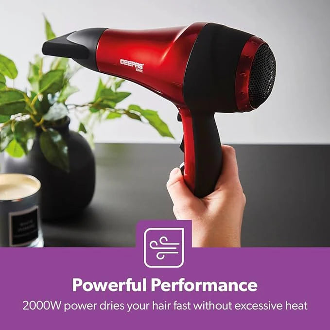Geepas Travel-Friendly Ionic Hair Dryer 86018 – Compact, Fast & Frizz-Free Styling | AwamiImport.com