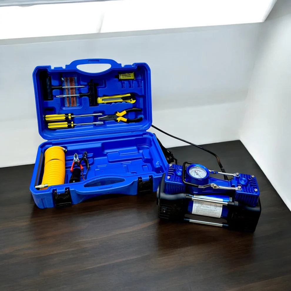 Imported Air Compressor Dual Cylinder Full Kit with Box – Heavy Duty 12V Auto Tyre Inflator Pump