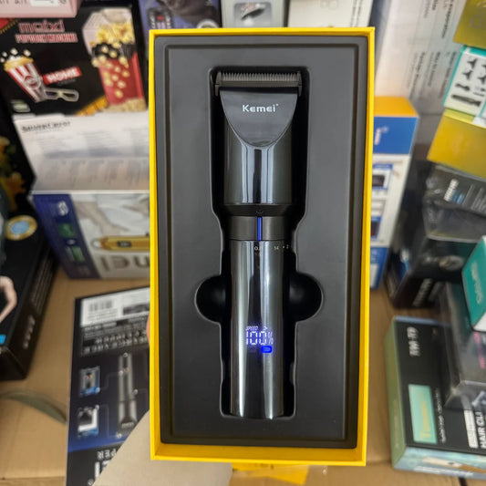 KEMEI KM3293 Metal Body Digital Display Hair Trimmer – 6800RPM with 3mm, 6mm, 9mm & 12mm Guide Combs
