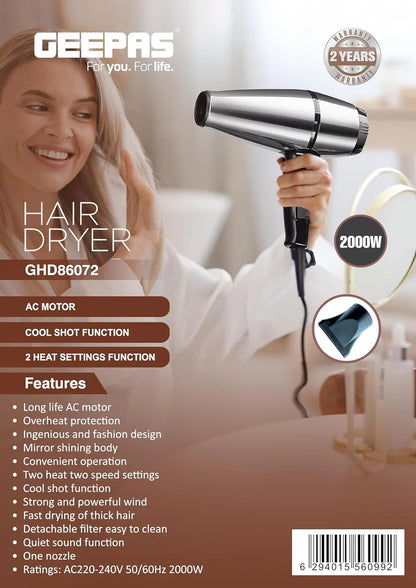 Geepas 2000W Hair Dryer – Powerful Salon & Home Styling Tool | AwamiImport.com