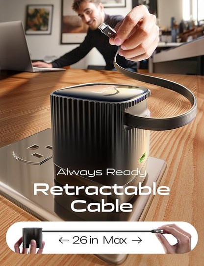 ⚡ LISEN 45W Retractable USB-C Fast Charger – Dual Port Power Block