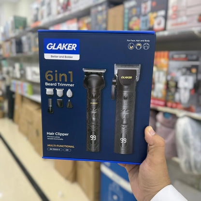 GLAKER  6-in-1 Grooming Kit for Men – Professional Beard Trimmer, Body Groomer & Cordless Hair Cutting Machine