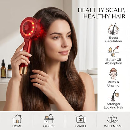 Magnetic Oil Dispensing Massage Comb with Red Light Therapy | Splashproof Scalp Massager for Hair Care