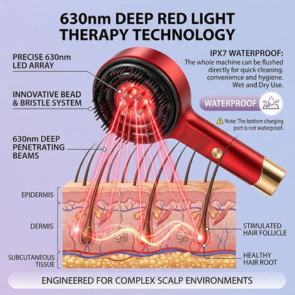 Magnetic Oil Dispensing Massage Comb with Red Light Therapy | Splashproof Scalp Massager for Hair Care