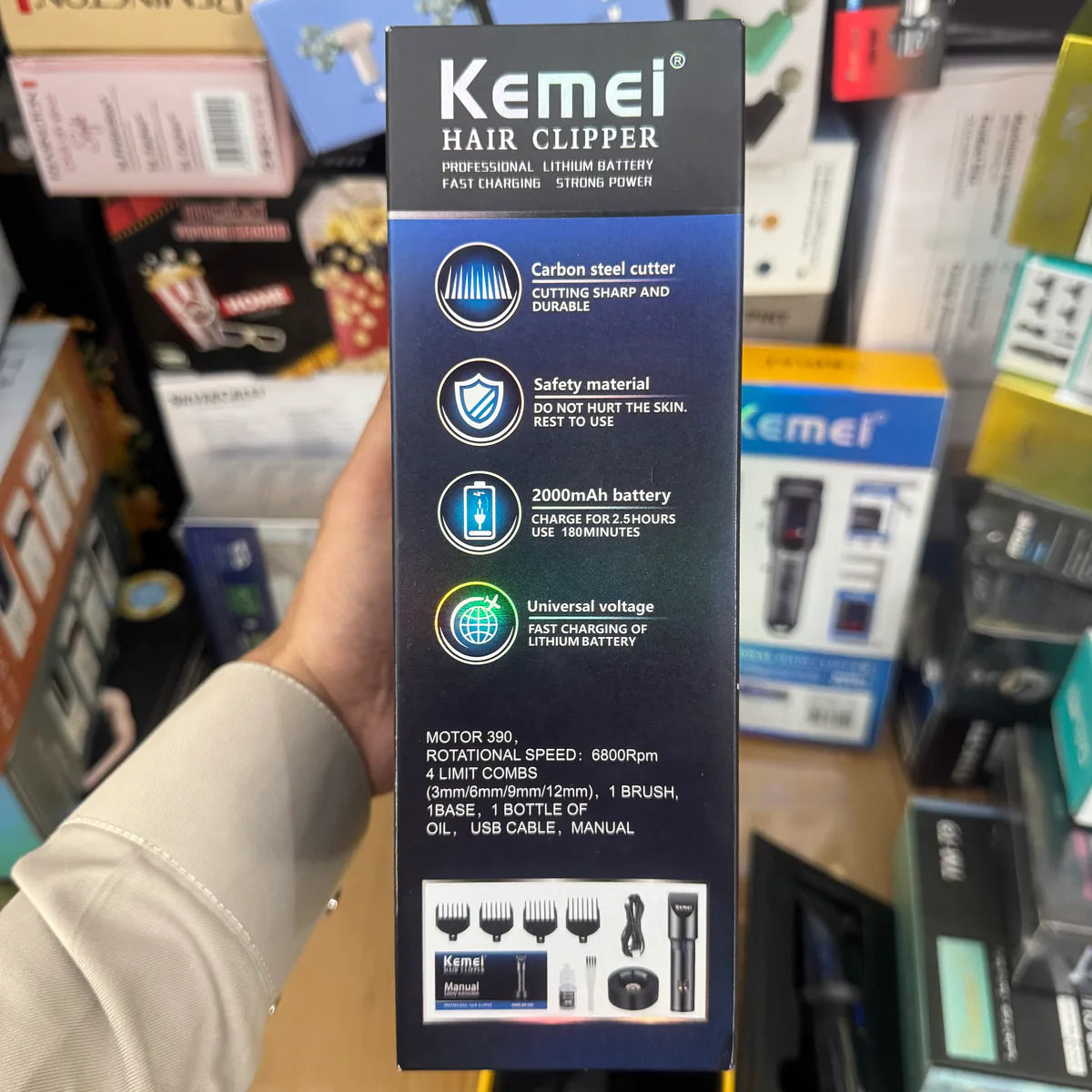 KEMEI KM3293 Metal Body Digital Display Hair Trimmer – 6800RPM with 3mm, 6mm, 9mm & 12mm Guide Combs