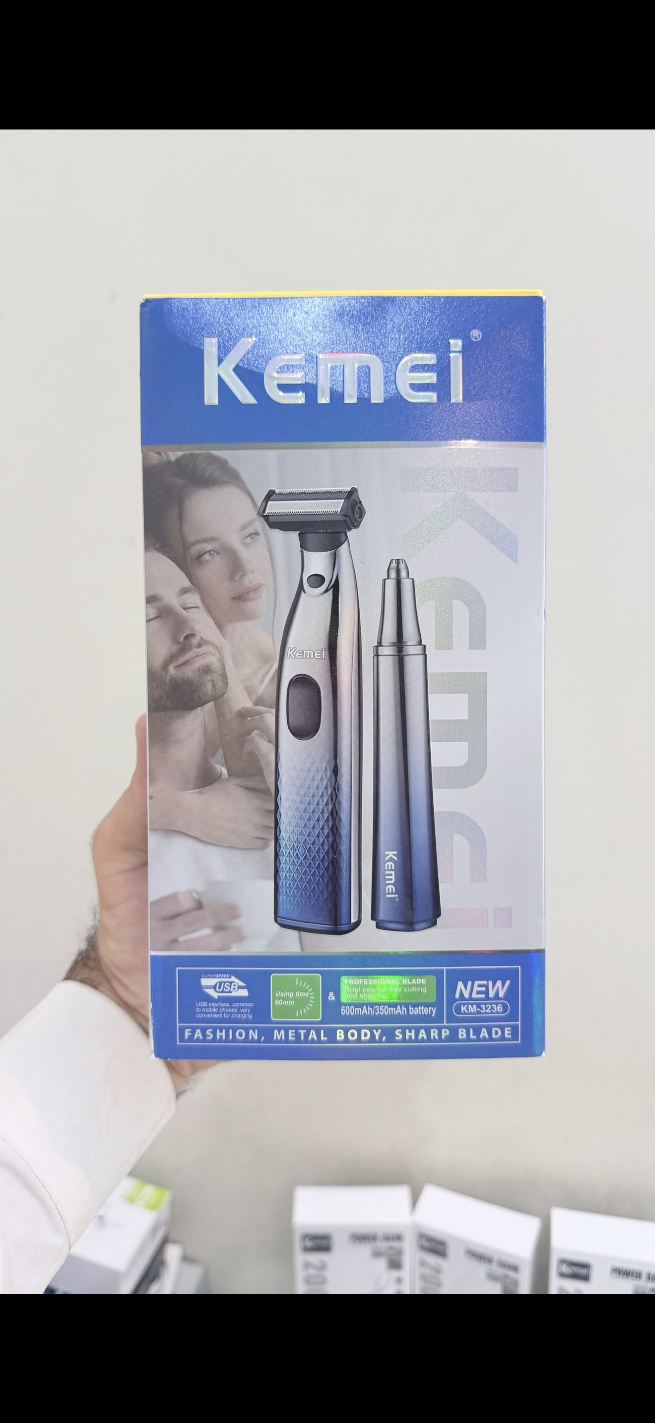 KEMEI KM-3236 2-in-1 Grooming Kit – Metal Body Beard Trimmer & Precision Eyebrow Trimmer for Men