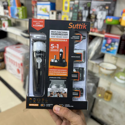 Suttik 5-in-1 Professional Grooming Kit for Men – Beard, Hair, Nose & Body Trimmer Set | All-in-One Personal Care Machine