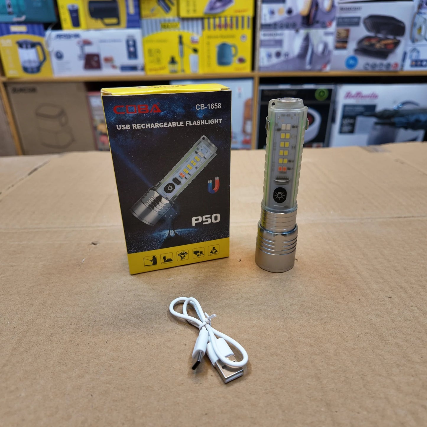 Coba CB-1658 Mini LED Torch – USB Rechargeable Zoom Flashlight with Multiple Modes