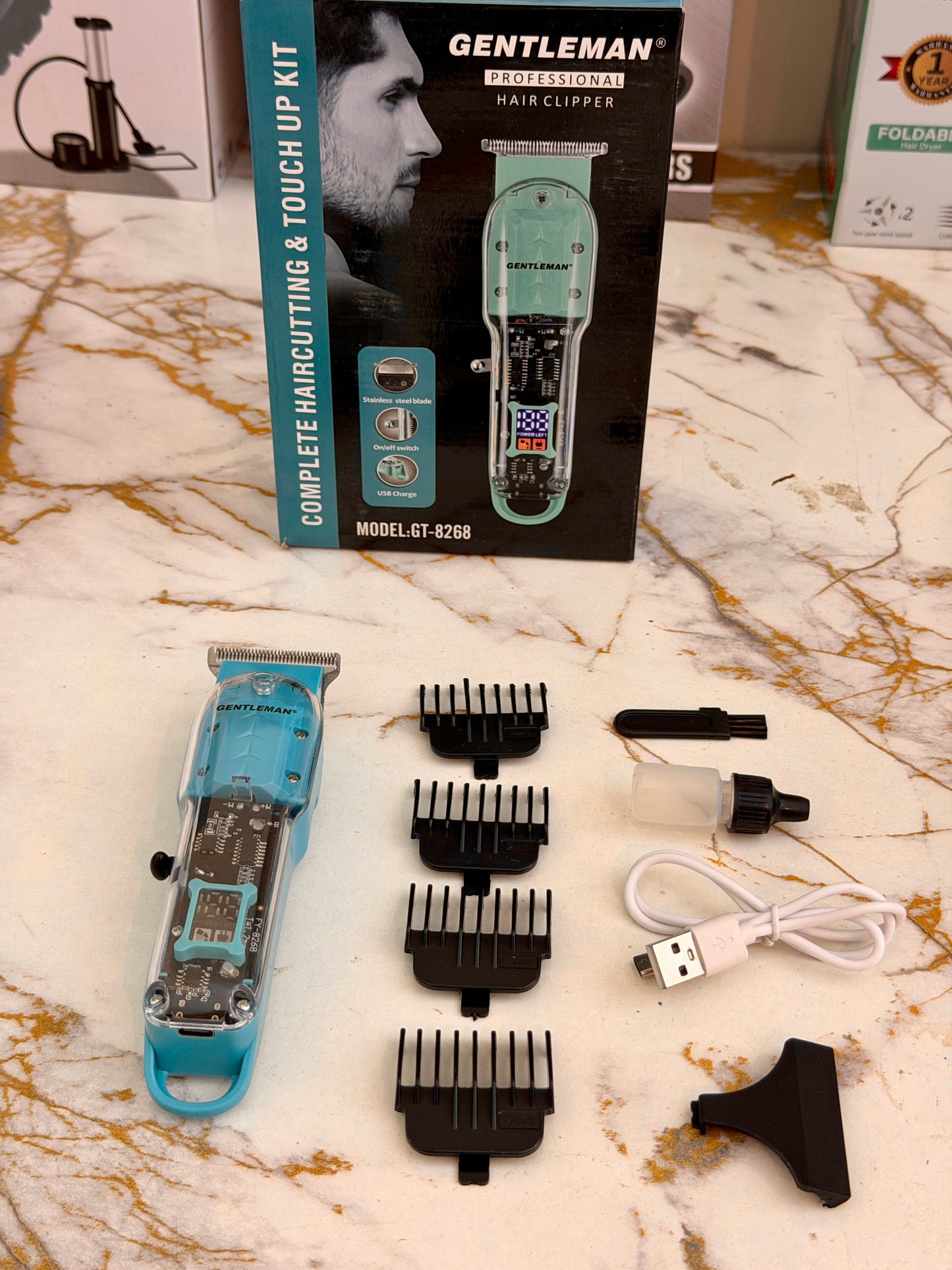 Gentlemen gt 8268 Professional Hair Trimmer with LED Display & Transparent Body – 180 Min Runtime