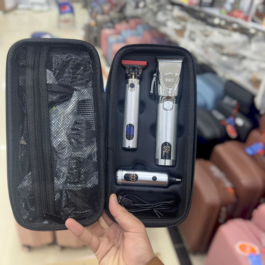 Imported Metal Body 3 in 1 Grooming Kit 985 – Hair & Beard Trimmer Set with 16 Combs