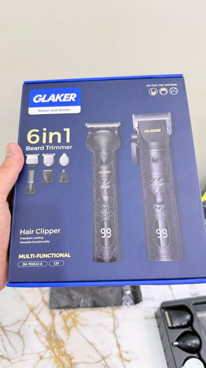 GLAKER  6-in-1 Grooming Kit for Men – Professional Beard Trimmer, Body Groomer & Cordless Hair Cutting Machine