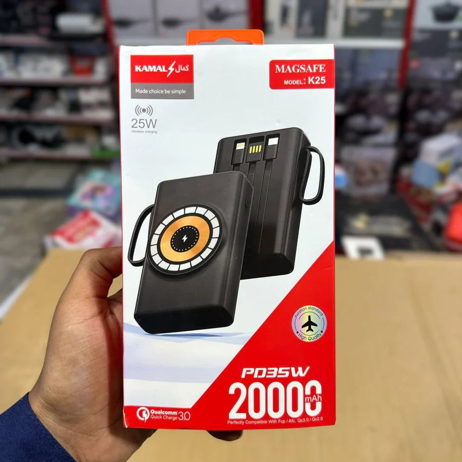 Magnetic Wireless 20000mAh Kamal Power Bank K25 – Fast & Smart Charging | AwamiImport.com