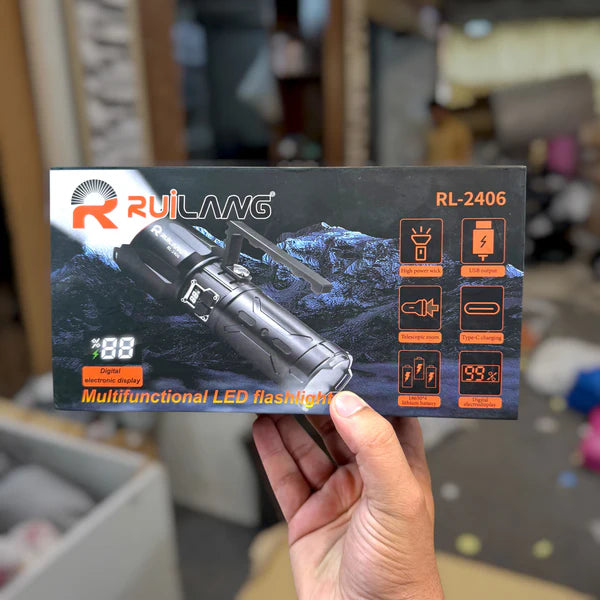 Ruilang RL-2406 Multifunction LED Flashlight with Digital Display | 18650 X4 Lithium Battery