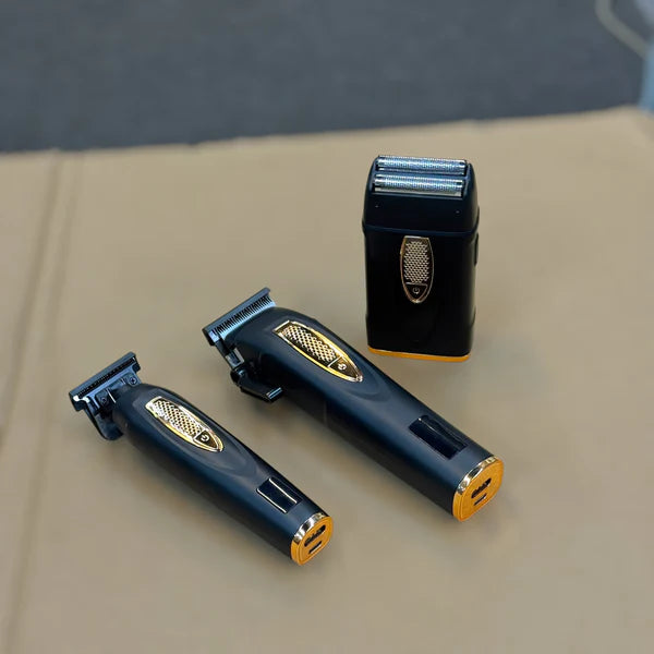 Professional High Motor 929 3-in-3 Grooming Kit – Hair Clipper+Shaver (Black Gold)