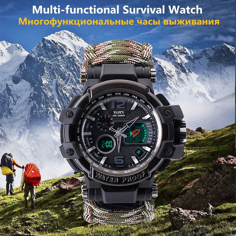 Russian G-3 Yuzex 6-in-1 Outdoor Survival Paracord Watch – Waterproof Military Survival Bracelet with Compass, Fire Starter & Whistle