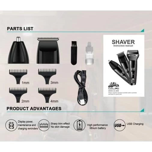 DALING 3-in-1 Professional Grooming Kit  9238 – Shaver, Nose Hair Cutter & Precision Trimmer for Men