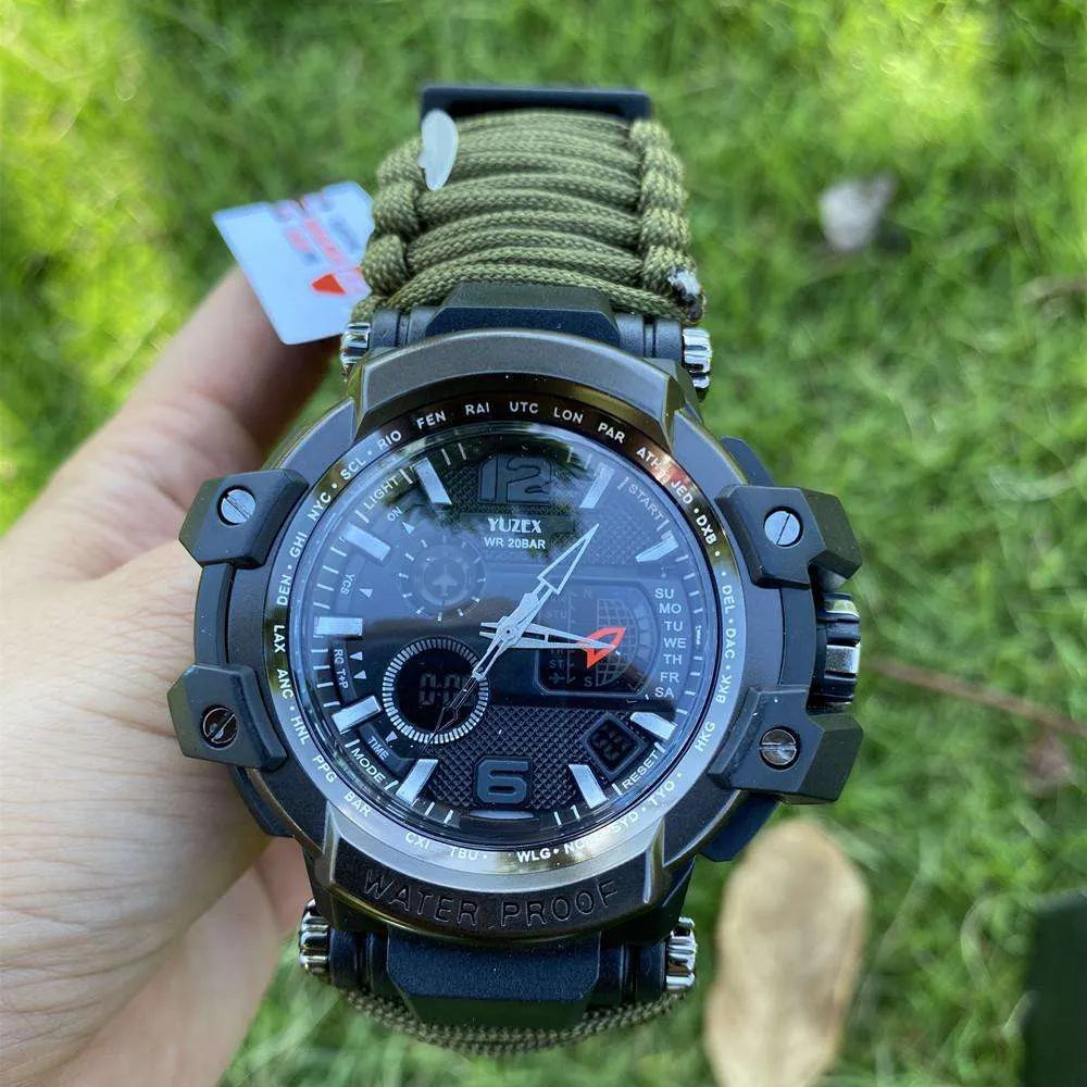 Russian G-3 Yuzex 6-in-1 Outdoor Survival Paracord Watch – Waterproof Military Survival Bracelet with Compass, Fire Starter & Whistle
