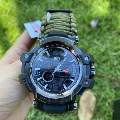 Russian G-3 Yuzex 6-in-1 Outdoor Survival Paracord Watch – Waterproof Military Survival Bracelet with Compass, Fire Starter & Whistle