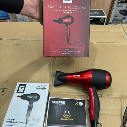 Geepas Travel-Friendly Ionic Hair Dryer 86018 – Compact, Fast & Frizz-Free Styling | AwamiImport.com